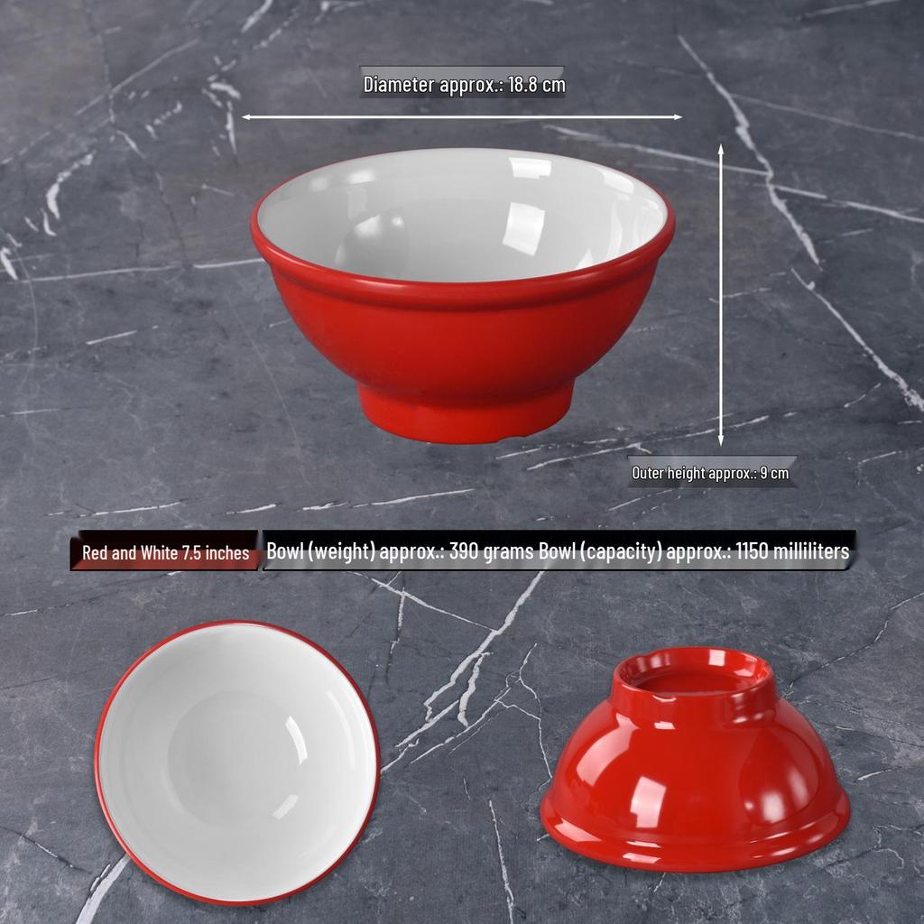Melamine Noodle Restaurant Bowl - High-Footed, Imitation Porcelain for Wonton, Soup, Beef Rice Noodles, Mala Tang