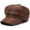 1PC PU Leather Winter Fall Peaked Caps Adjustable Painter Hat New Berets Women Hat Solid Color Beret Octagon Slimming Face