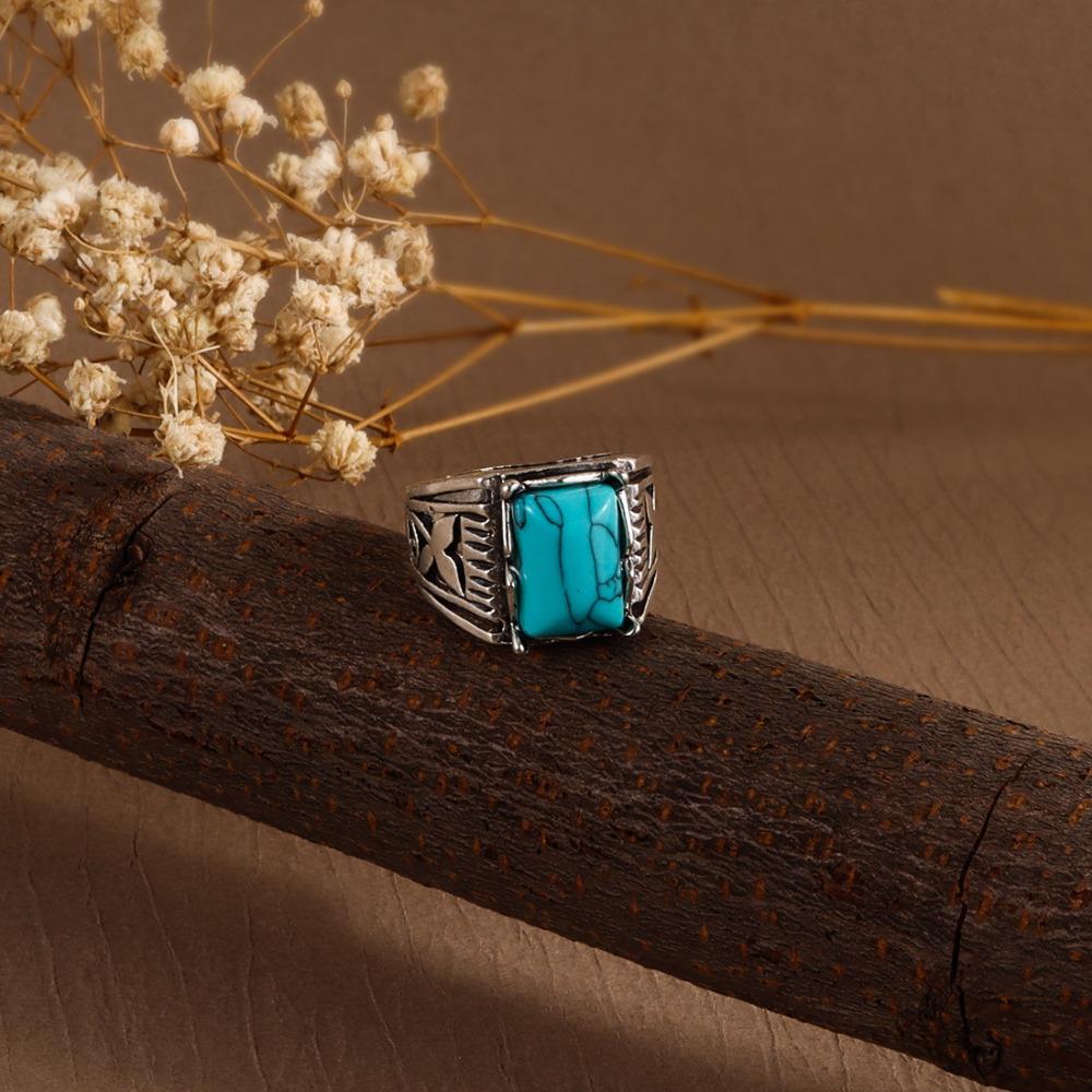 Aesthetic Turquoise Ring Zinc Zinc Alloy Vintage Ring Trendy Western Country Ring  Boys