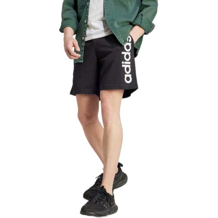 adidas Logo Embroidered Print Drawstring Elastic Straight Leg Shorts Men Bottoms Black IC0062