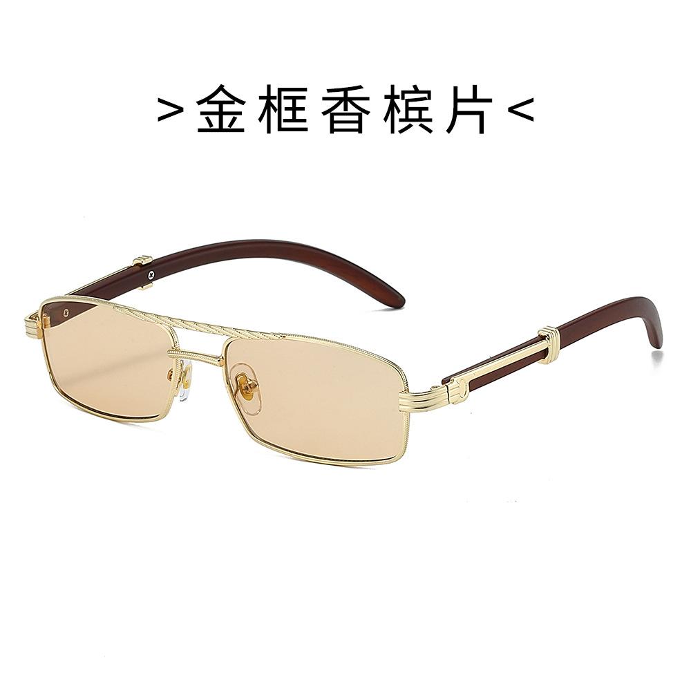 Latest Metal Rectangle Sunglasses for Women  Men Stylish Mini Frame with Double Bridge and Wood Grain Design Sunglasses