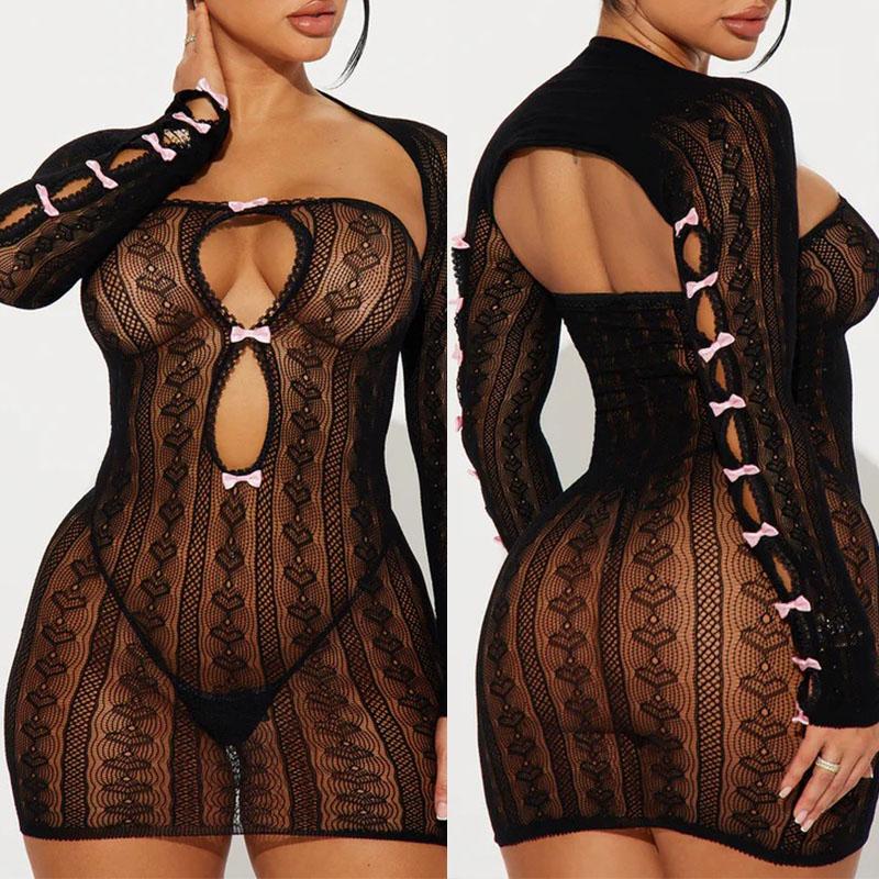 Hot Sexy Short Lace Strapless Dress Women Sexy Lingerie Hollow Out Sheer Bodycon Dress Fashion Outfits Porn Underwear Sexy Set