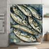 High-Quality Fish Painting Shower Curtain Waterproof Bathroom Decor Artistic Blue And White Print Home Decoration Wall Hanging