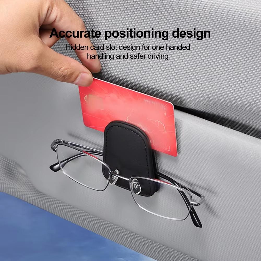 Visera Solar Universal para Coche Clip Colgador de Gafas Cuero PU Magnético Soporte para Gafas Almacenamiento Multifunción Accesorios Interiores para Automóvil