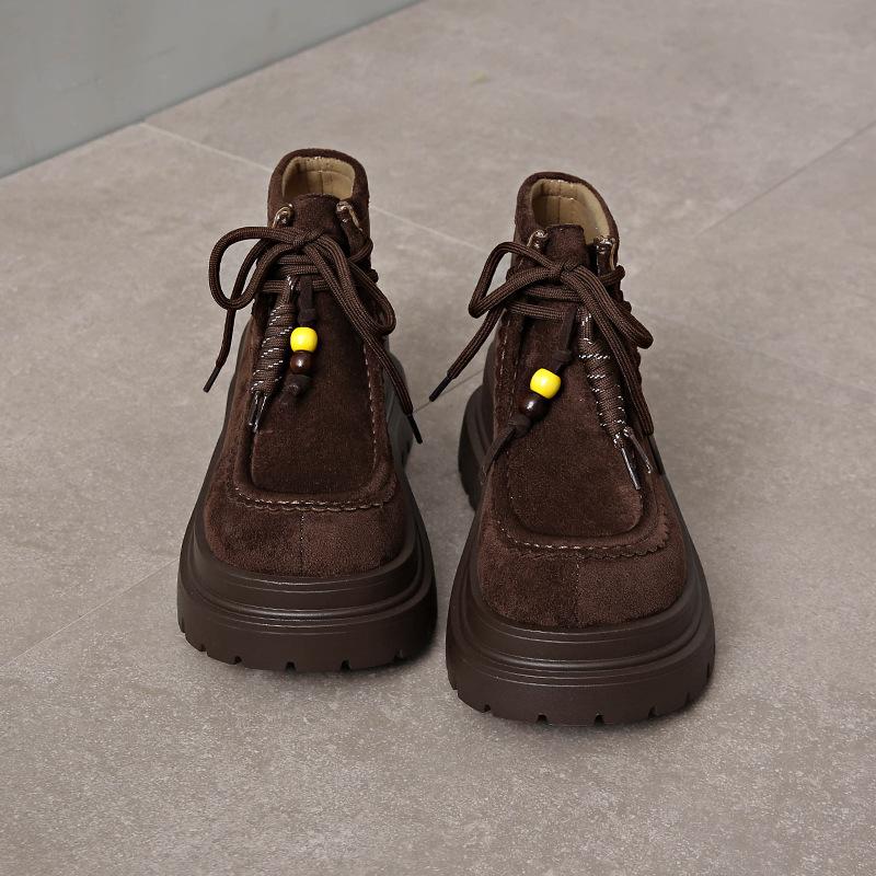 

Retro suede round-headed Martin boots for women s 2025 new fashionable versatile straps thick-soled heel short boots 40 темно-коричневого