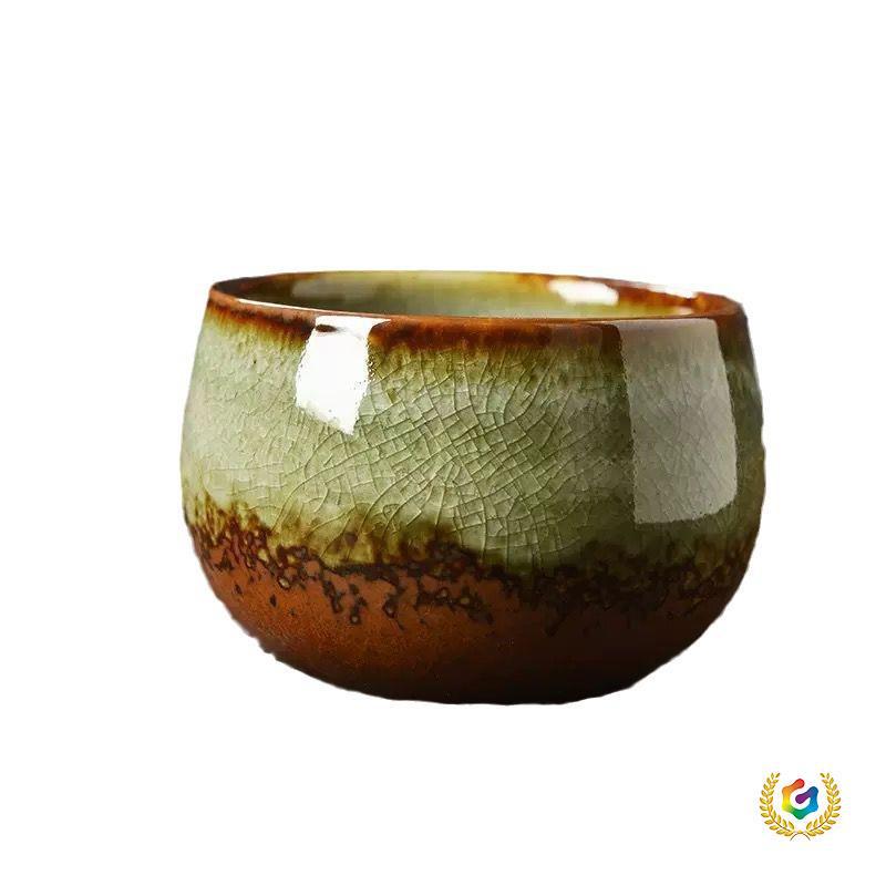 Coarse Pottery Wood-Fired Ceramic Tea Tasting Cup - Retro Single Gongfu Tea Bowl.
