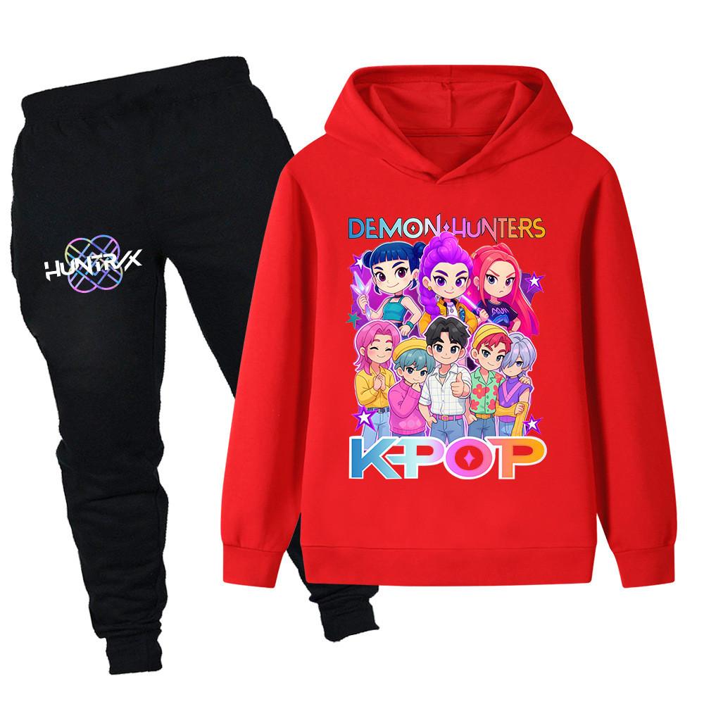 PB1201 Kinder Jungen Mädchen Kpop Mira Zoey Rumi Sajaboys Print Langarm Kapuzenpullover Hose Hosen Kleidung Sets
