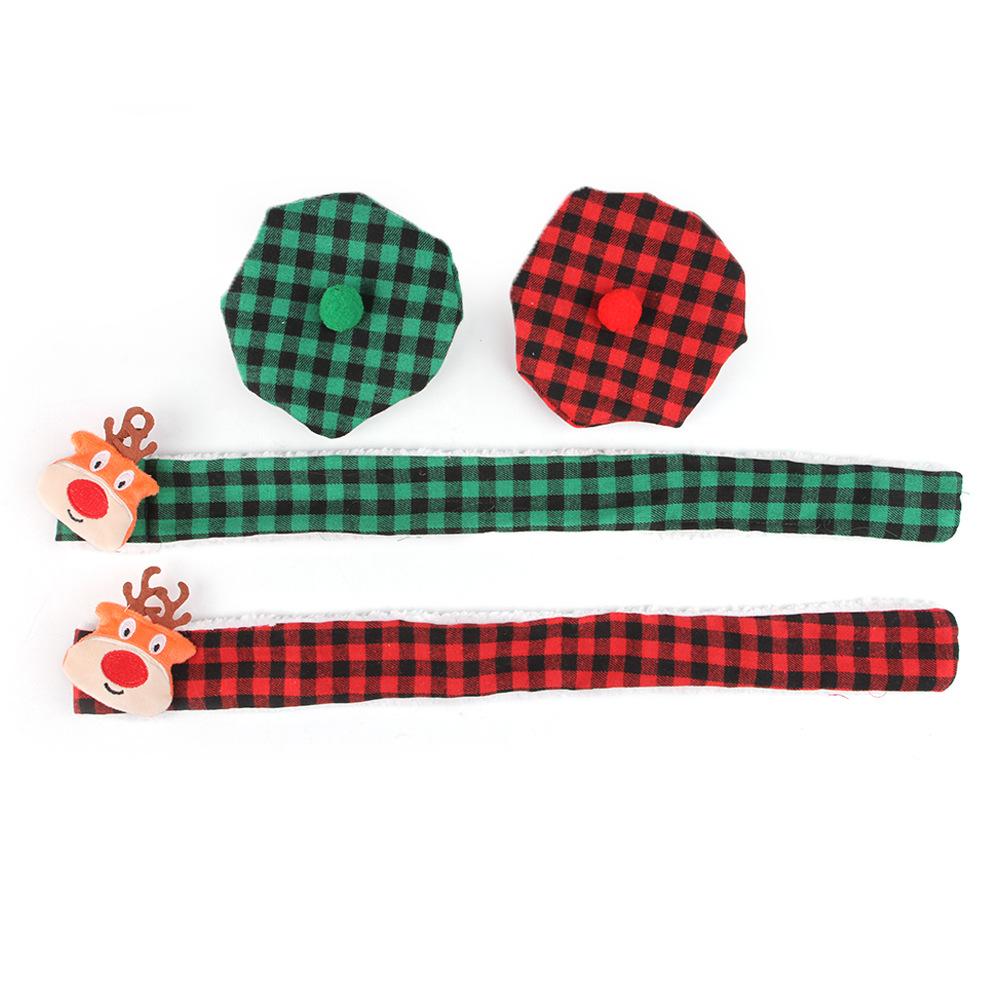Winter Pet Scarf with 3D Antlers Matching Hat Polyester Xmas Cat Small Dog Plaid Scarf & Hat Warmer Christmas Pet Costume Set