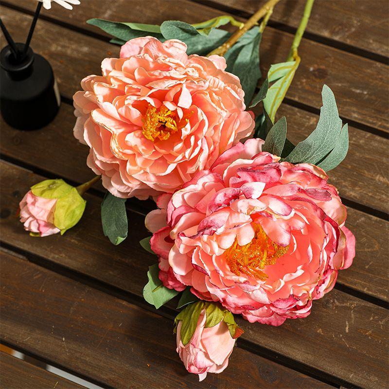 Oil Painting Peony Simulation Flower Light Luxury High-end Fake Bouquet Retro Ornament Living Room Dining Table Home Ornament Photo Fake Flower