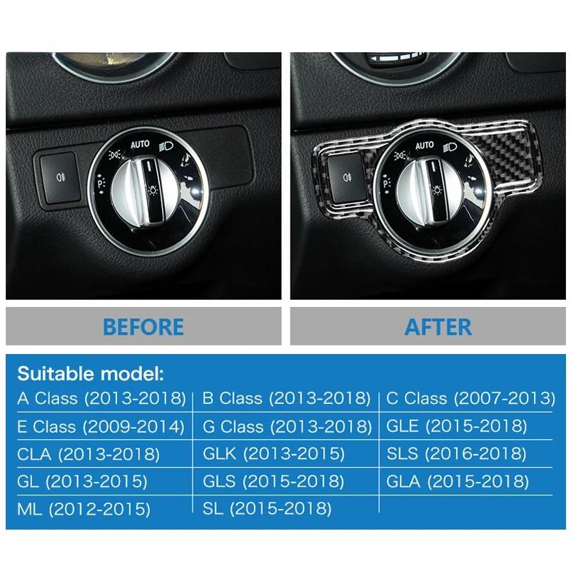 Carbon Fiber Headlight Switch Trim For Mercedes CLA GLA GLE 2014 2015 2016 2017-2023 Light Control Cover Frame Interior Sticker
