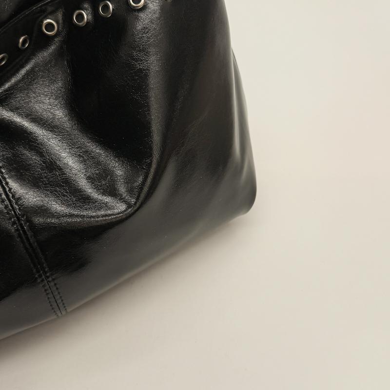 Studded Leather Hobo Bag with Open Top Design Large Capacity Fashion Shoulder Bag