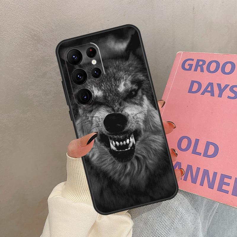 Angry Wolf Case For Samsung Galaxy S25 Ultra S20 S21 S22 S23 S24 Ultra S9 S10 Plus S25 FE Cover Coque
