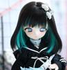 Heat-resistant wig for dolls, ST160, bicolor medium hair, black and green, head circumference 22-23cm, DD compatible wig