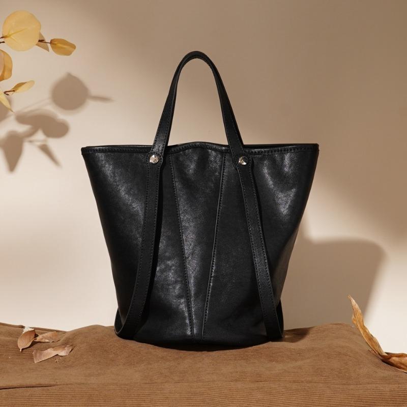 Large-capacity Genuine Leather Women's Bag, Single-shoulder Underarm Hand-held Bucket Bag