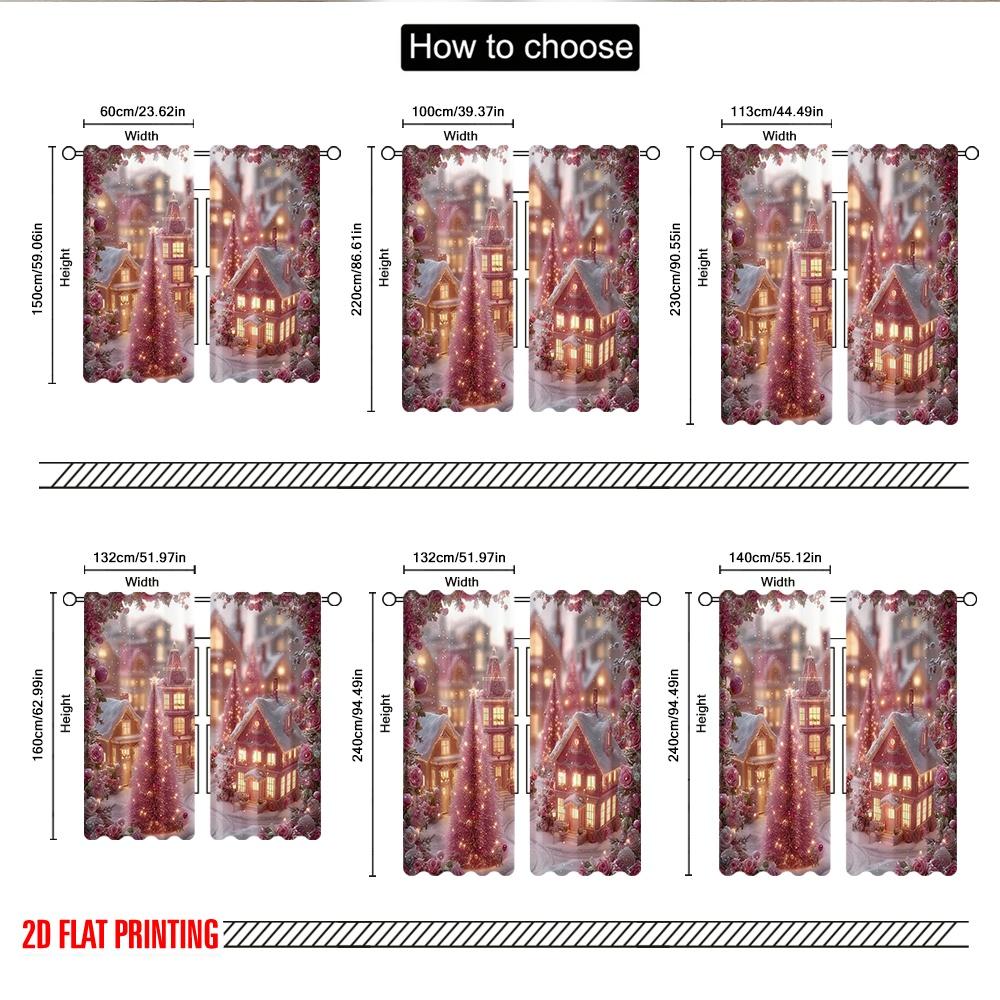 2pcs 2D flat printing Merry Christmas Curtains Snowflake house ball pink Digital Printed Polyester Drapes Birthday Party for