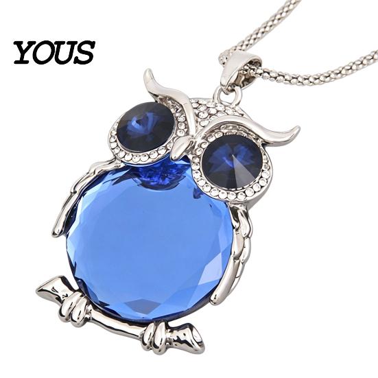 Lange Pulloverkette mit Faux-Kristall-Eulenanhänger für Damen, Blaue Dekorationskette, Modisches Legierungs-Schmuckzubehör für den täglichen Gebrauch & Dekoration Stilvoll