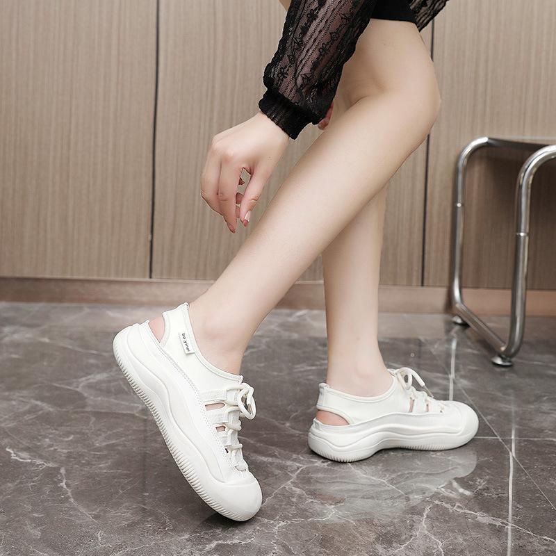 New Little White Shoes Women's Sandals 2024 Summer Breathable Elevated Sandals Casual Hollow Shoes Women Sandals