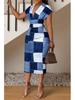 European & American Women's V-Neck Slim Fit Printed Dress