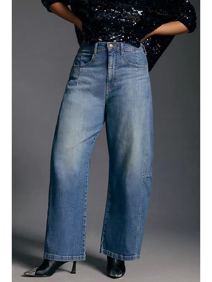 2025 Women s High-Waist Wide-Leg Washed Denim Jeans Medium