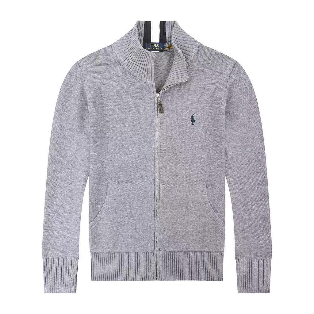 Men's Slim Fit Stand Collar Cardigan Sweater with Small Horse Logo - Spring & Autumn Long Sleeve Knitwear