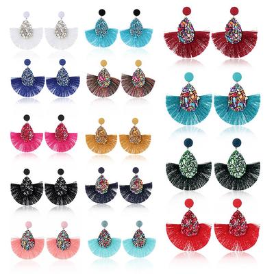 Women Colorful Jewelry Tassel Earrings Crystal Glitter Sequins Dangle Fringe Drop Teardrop