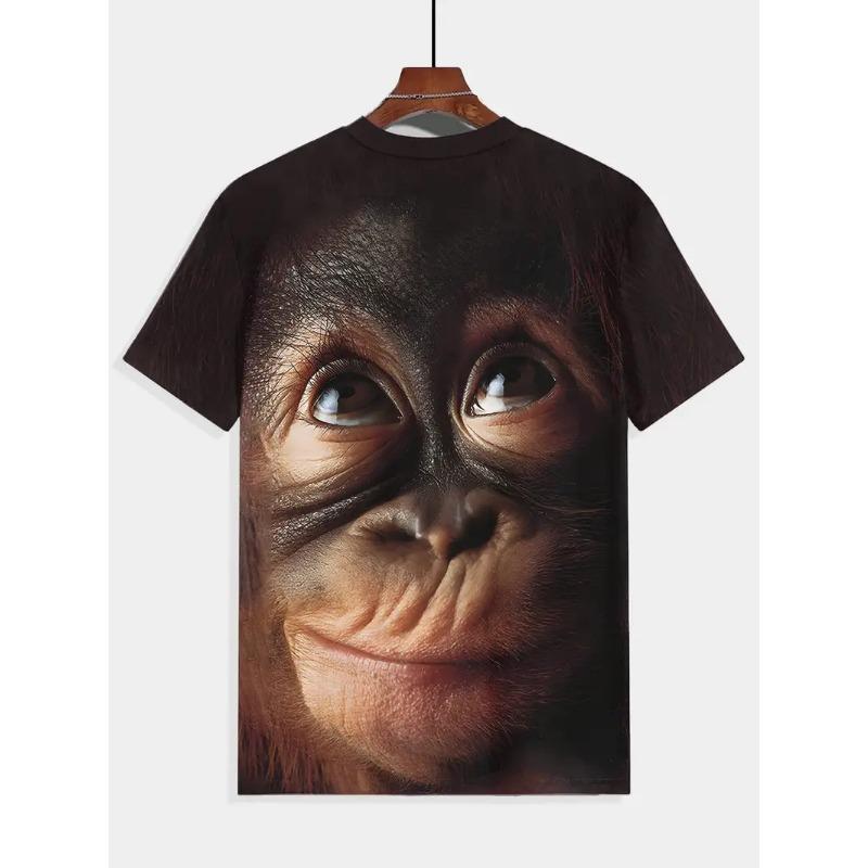 Herren 3D Gorilla Print T-Shirt Kurzarm T-Shirt Atmungsaktives Polyester Rundhals Casual Streetwear Oberteil