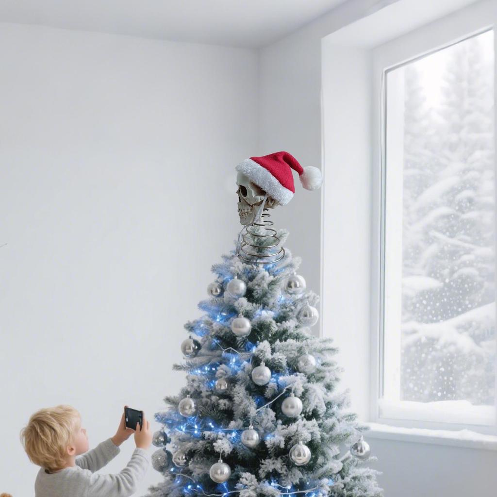 Christmas Tree Topper Halloween Tree Spooky Decorations 5 Inch Skeleton Head Party Props For Halloween Garden Home Lawn Desk