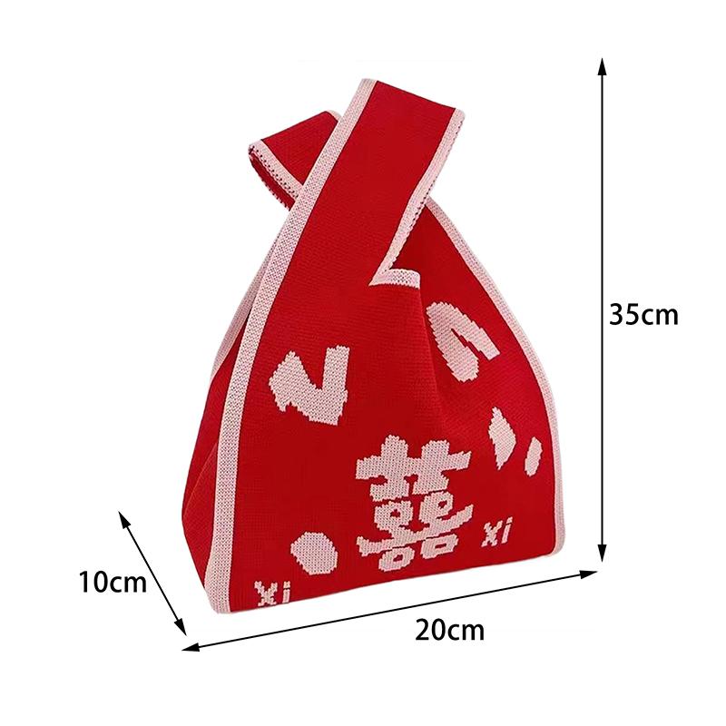 Handmade Knit Handbag Women Mini Knot Wrist-Bag Female Casual Color Wide Stripe Plaid Tote Bag Student Reusable Shopping Bag