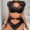 Sexy Fringe Trim Lace Exotic Lingerie Sets For Women Black Lace Embroidery Bra And Pany Exotic Underwear Set With Garter Belts