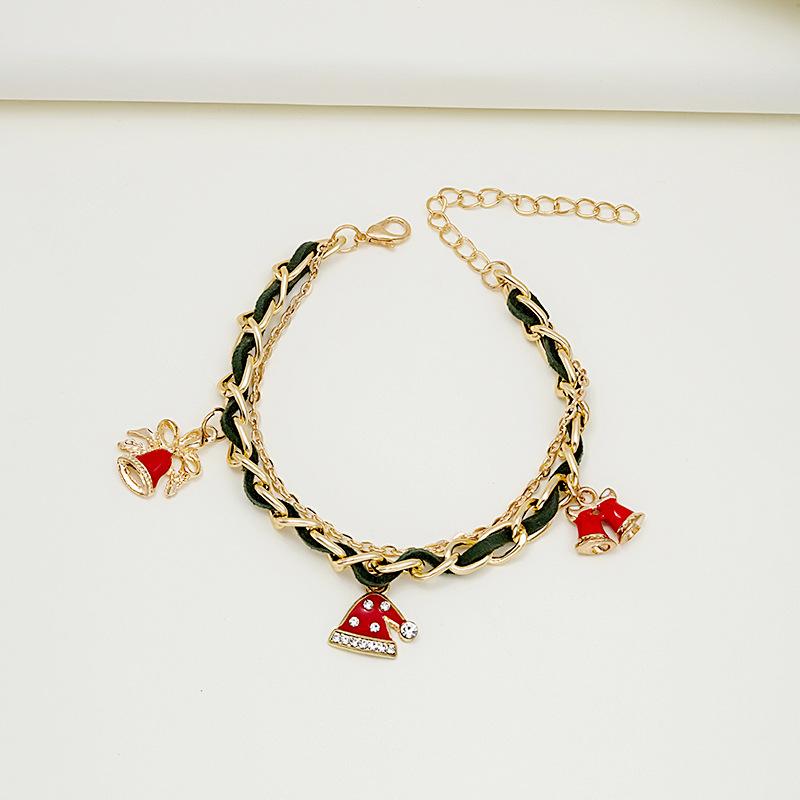 Christmas Bracelet Dripping Oil Christmas Tree Snowman Cane Pendant Multi-Layer Chain Bracelet Hand Jewelry Women