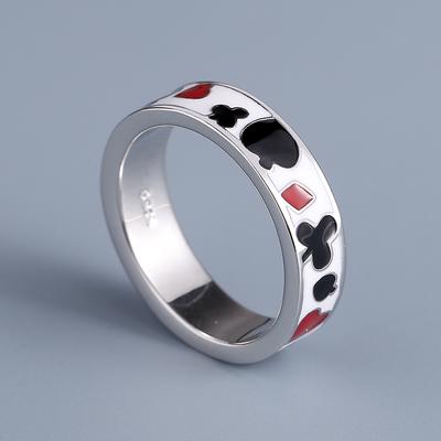 Unique Design Playing Card Pattern Women's Ring Creative Party Jewelry Handmade Enamel Ring Peach Heart Ring Fashion Women's Jewelry