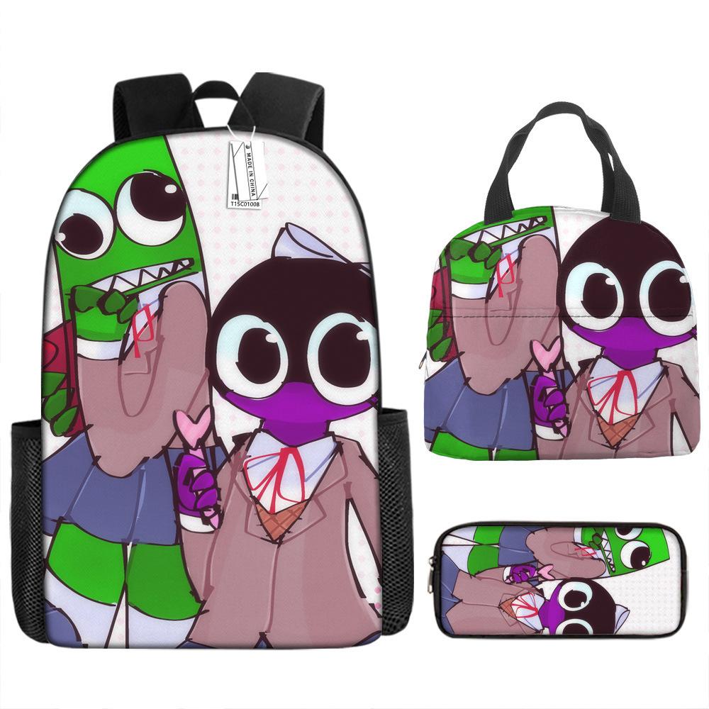 Rainbow Friends School Bag Rainbow Friends Backpack Three-piece Set for Elementary School Students Large Capacity Cartoon Computer Bag