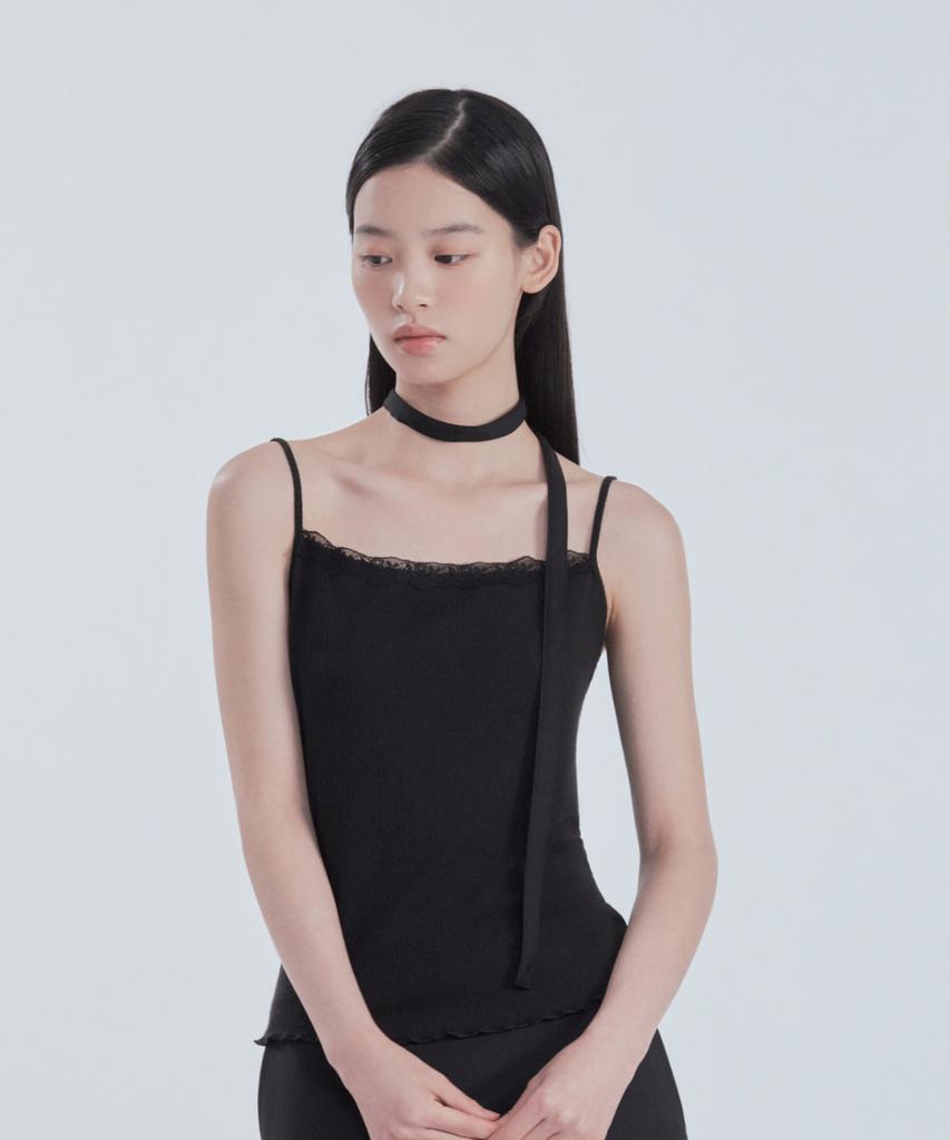 Mausolleum Lace Jersey Cami Top - Black