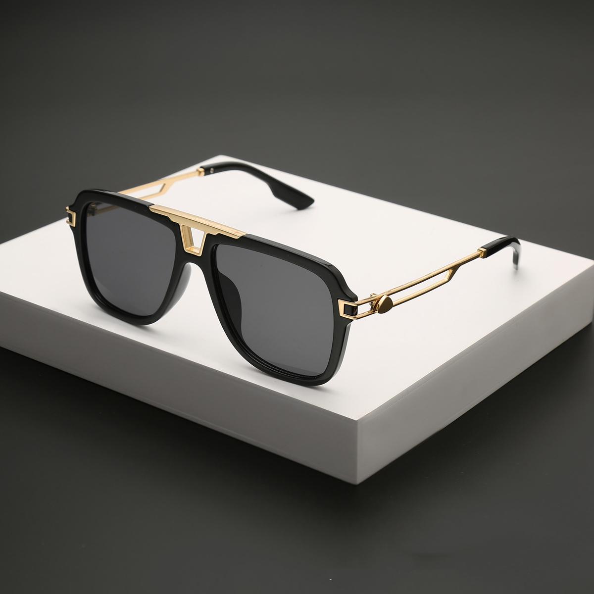 

Солнцезащитные очки для водителей с полыми дужками, полнокадровые солнцезащитные очки, новые металлические солнцезащитные очки с двойной перекладиной, мужские, в тренде чёрный