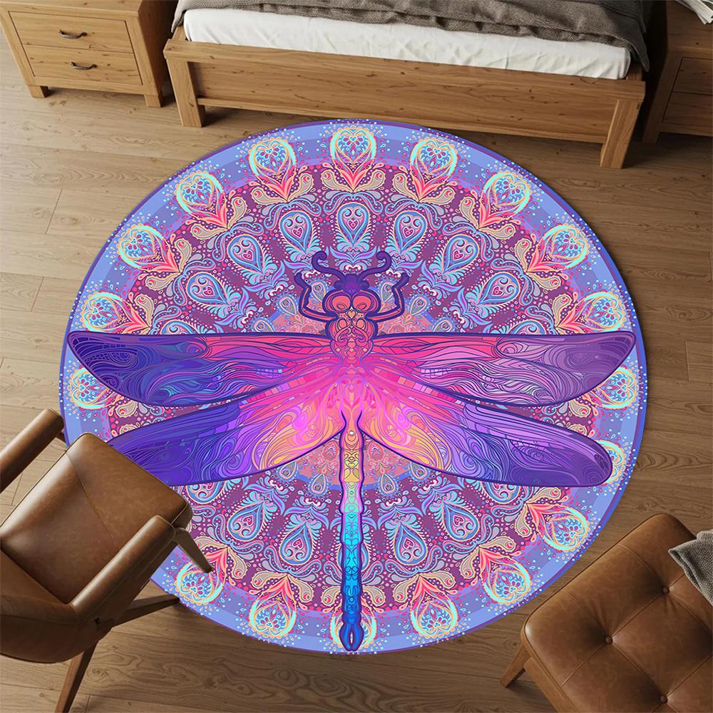 1pc Dragonfly Mandala Round Chair mat Area Rug - Non-Slip, Floor Mat for Office, Bedroom, and Indoor Decor c1118203