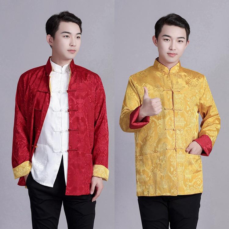 Men's Reversible Tang Suit Top - Retro Chinese Style, Stand Collar, Frog Button, Long Sleeve Outerwear