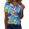 Women's Fashionable Casual Hawaiian Print V-neck Short-sleeved Button-down T-shirt Top