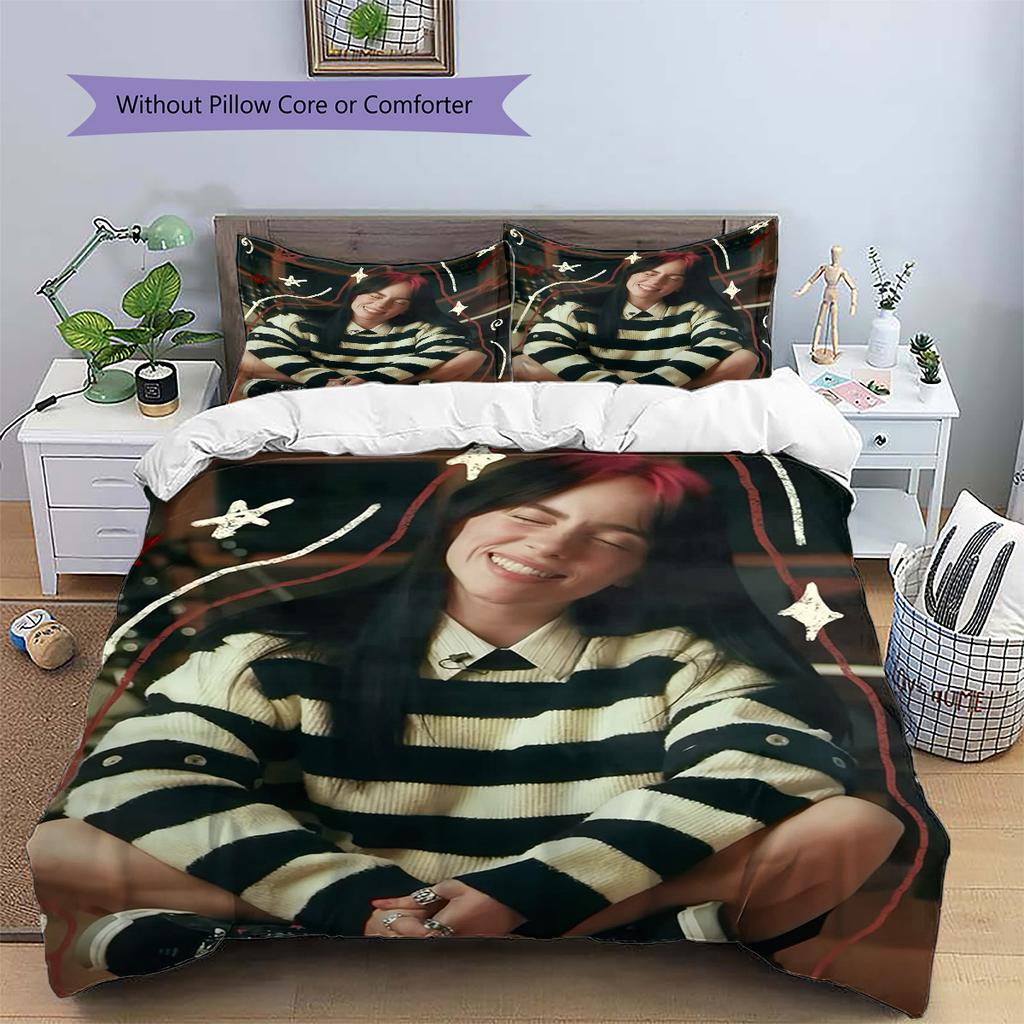 Billie Eilish Pattern Bedding,Quilt Set Quilt Cover Pillowcase Home Birthday Gift (1 * Duvet Cover + 2 * Pillowcase, Without Core)