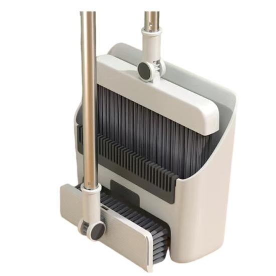 Broom Dustpan Set with Built-in Comb Teeth Adjustable Long Handle 180 Degree Rotating Broom Head Broom Dustpan Kit A