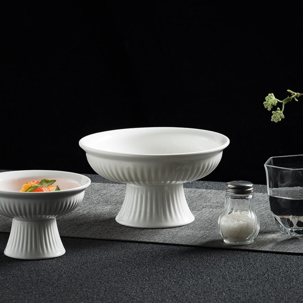 Ceramic High Foot Dessert Tray Heat-resistant Fruit Tray Simple Snack Dish Snack