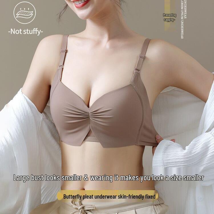 Seamless Adjustable Shaping Bra for Women with Large Busts, Push-Up, Side Support, Anti-Sagging, Thin Milk Cotton Cup