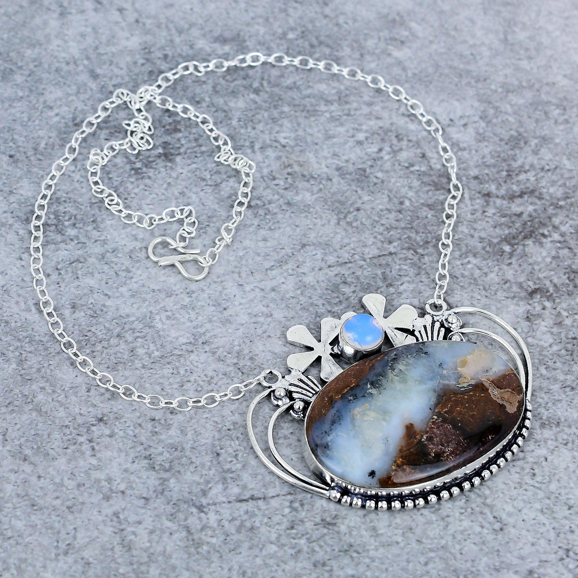 

Chrysoprase, Opal Gemstone 925 Sterling Silver Jewelry Necklace 18 M-2755