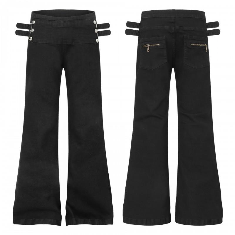 American Deconstructed Multi-Strap Button Flare Pants High Street Slim Fit Bootcut Trousers