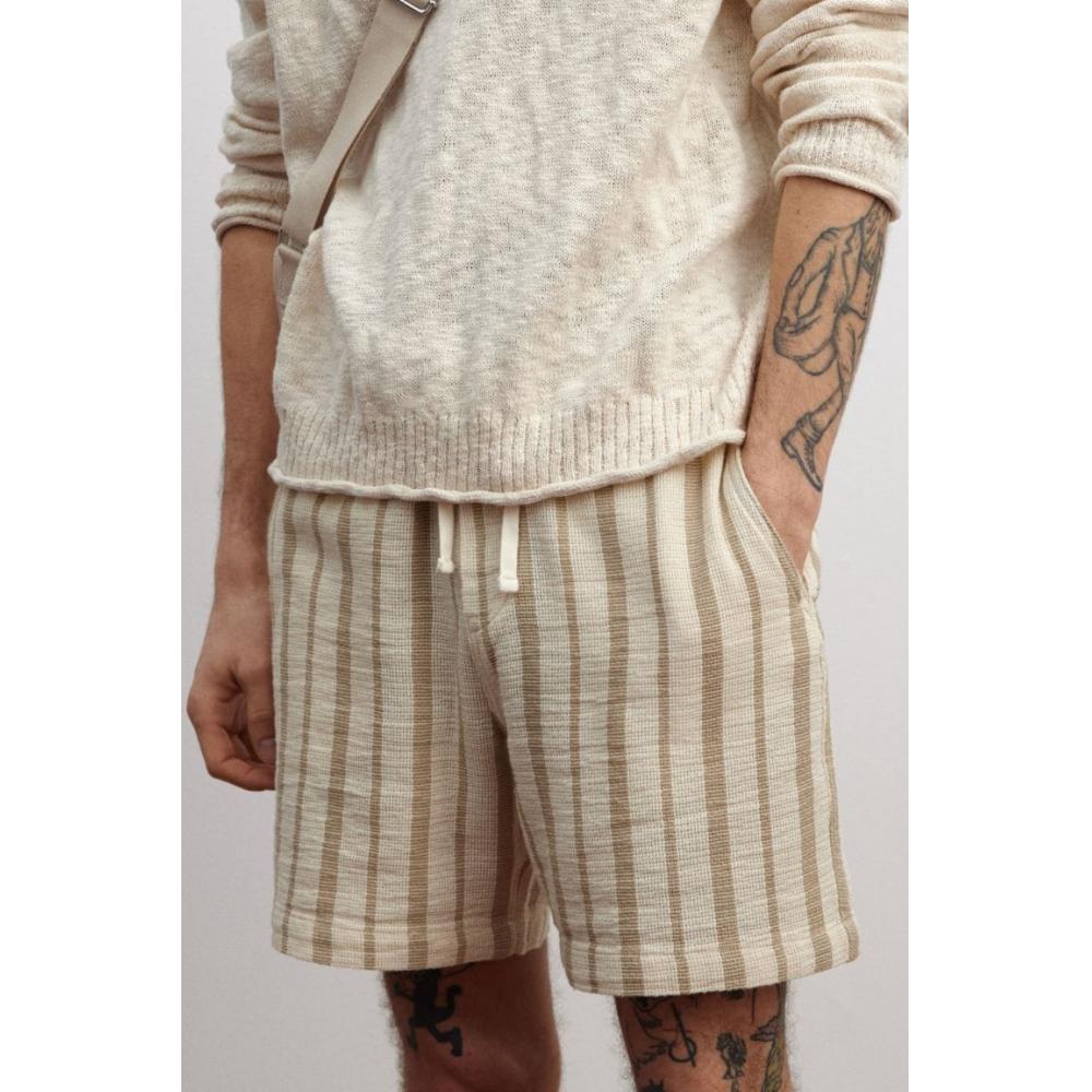 H M Woven sHorts Regular Fit Beige Stripe