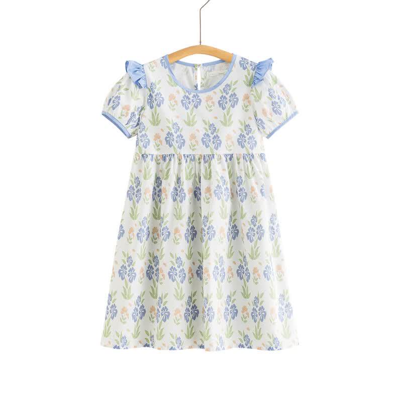 Xiaoyinman Girls  Floral Cotton Flutter Sleeve Summer Dress 120