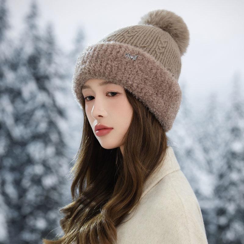 New Velvet Thickened Ear Protector Hat Women's Autumn and Winter Solid Color Cold-proof Knitted Wool Hat Cycling