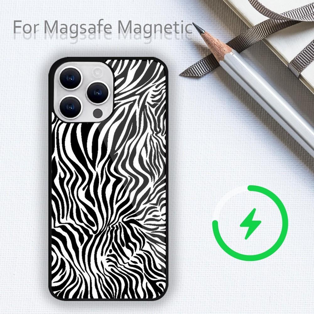

Модный чехол для телефона с решетчатым рисунком в полоску зебры для iPhone 15 14 13 12 11 Plus Pro Max Magsafe с магнитной беспроводной зарядкой iPhone12