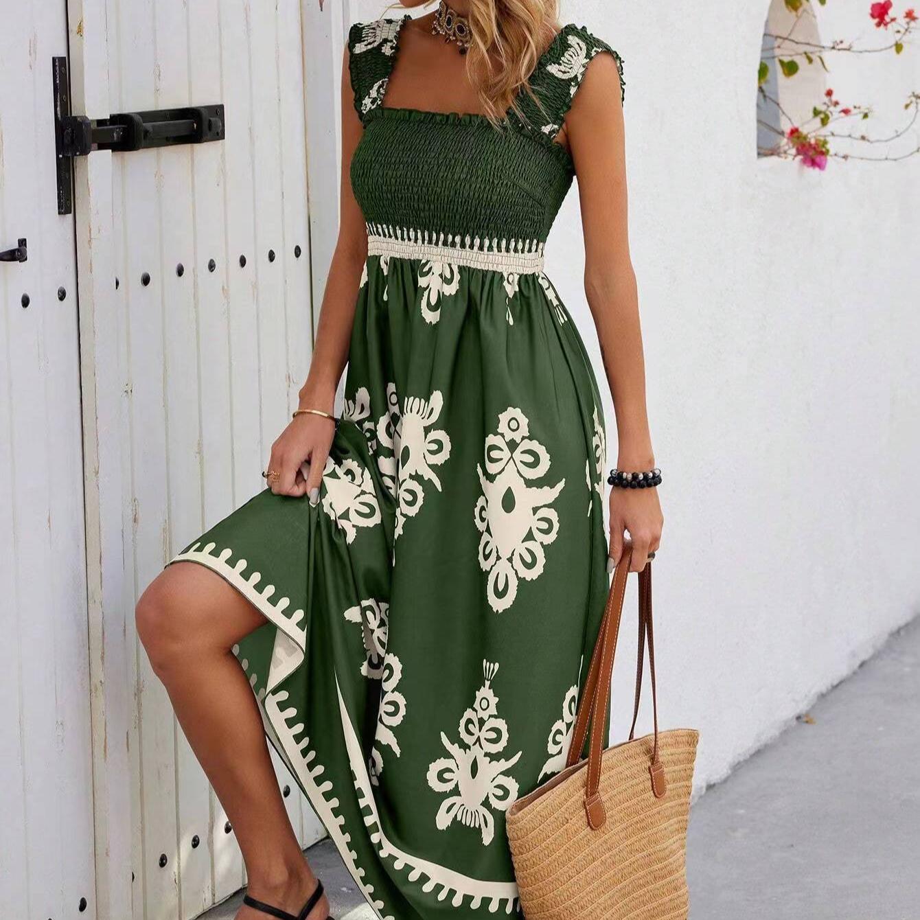 

Женские летние новые пляжные платья в стиле отпуска с принтом платья-халат XL зелёный