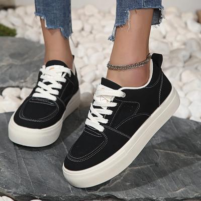 Sapatos de lona femininos com design moderno e plataforma casual, respirável, clássico, confortável, esportivo, feminino, vulcanizado