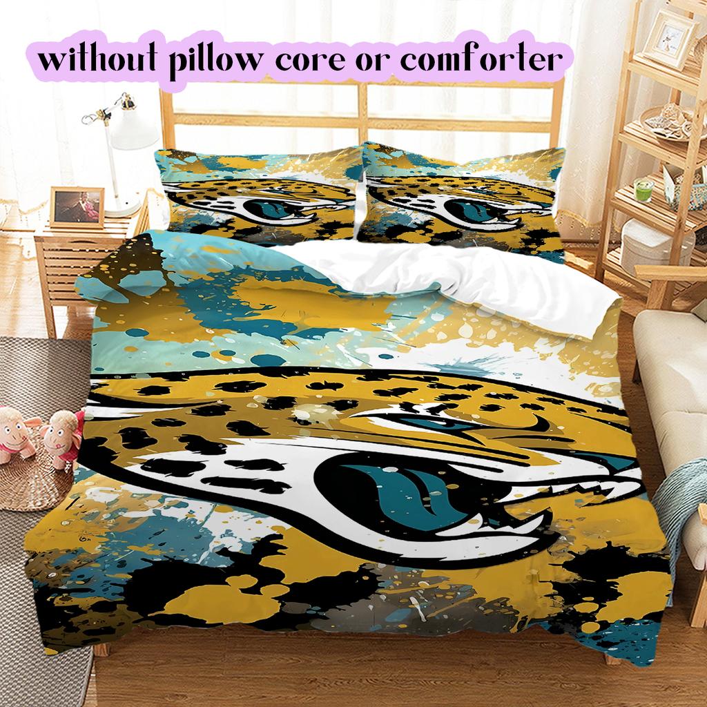 Jacksonville Jaguars Pattern Bedding Quilt Set Quilt Cover Pillowcase Home Decoration Birthday Gift (1 * duvet cover + 2 * pillowcase, without core)